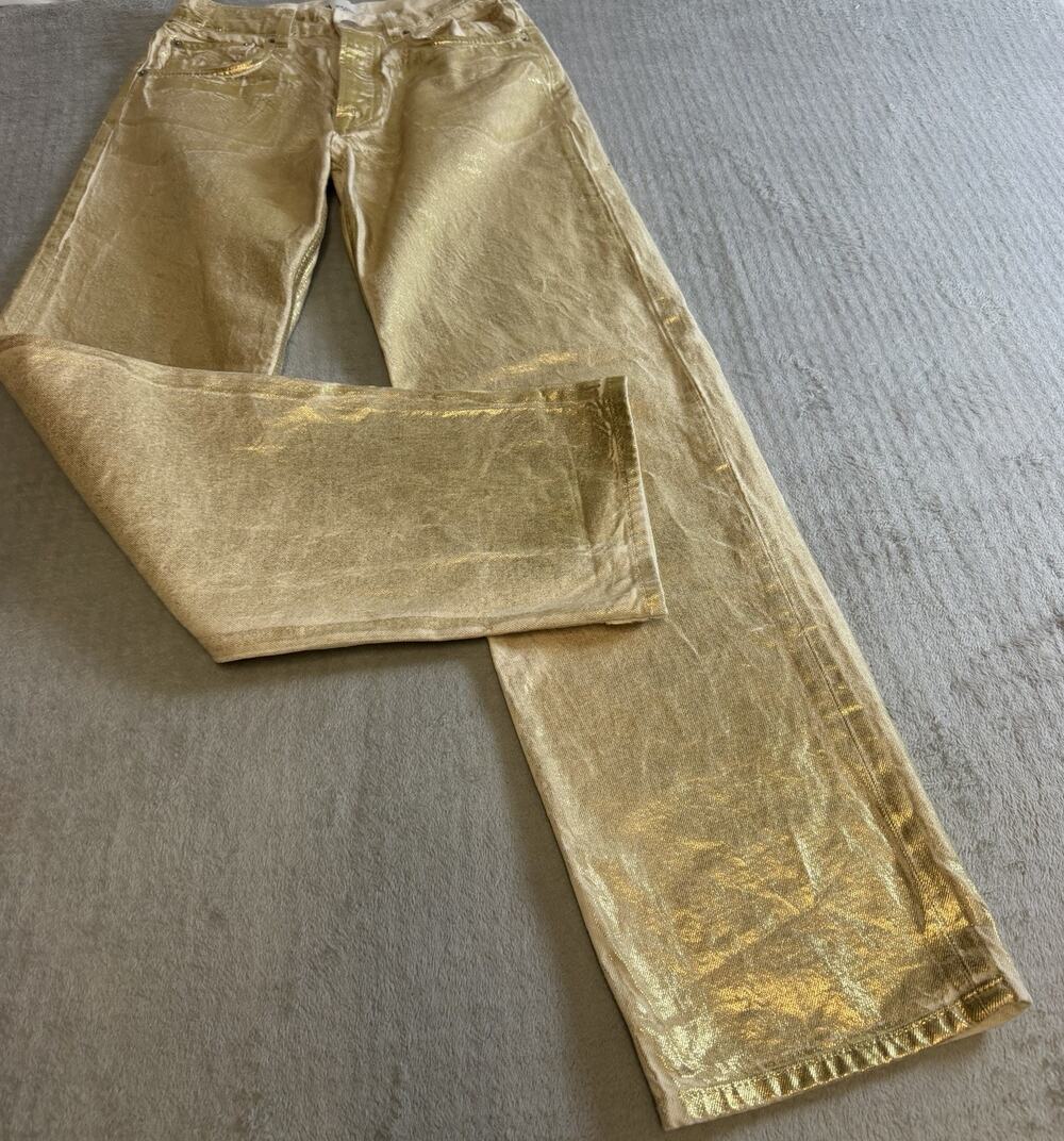 Zara Metallic Gold Coated Wide Leg Jeans Women’s US 6 EUR 38 High Rise